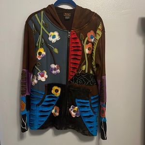 Rising International Multicolor Patchwork Zipper Front Jacket with hood. Size M